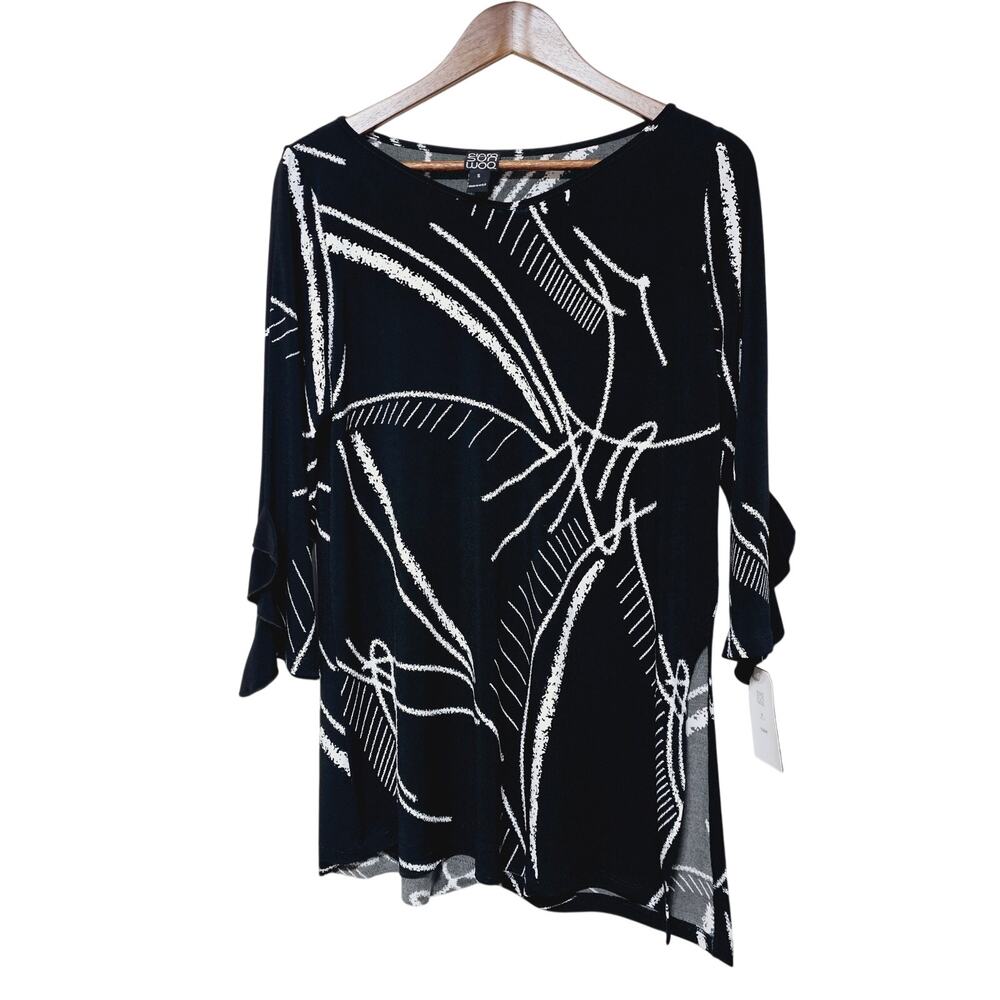 Clara Sun Woo Asymmetric Tunic Top Women's Size S Black Side Slit Office Casual